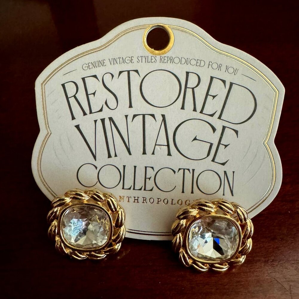 NWT ANTHROPOLOGIE 14K GOLD PLATED RESTORED VINTAGE GOLDEN TONE ROPE CZ EARRINGS